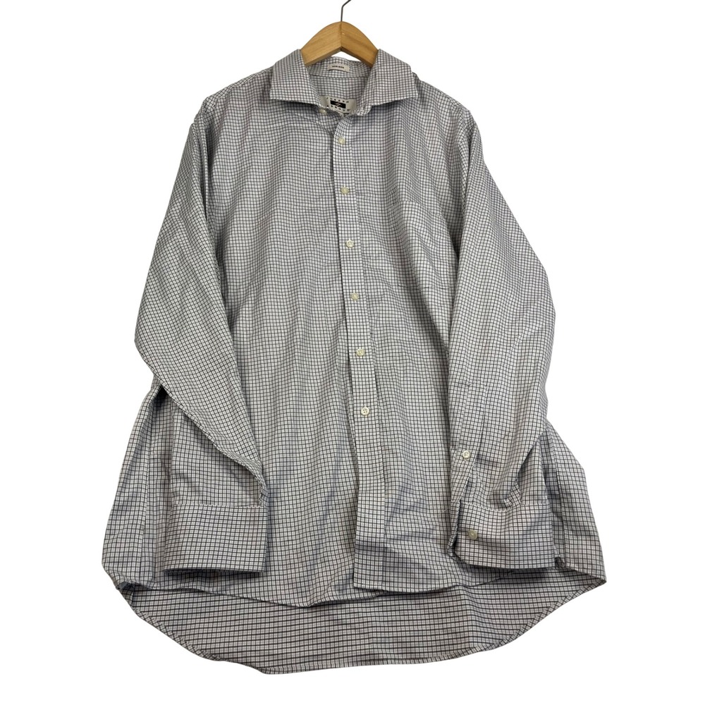 Joseph Abboud Mens 17 34/35 Non-Iron Cotton Grid Button Down Shirt White Black